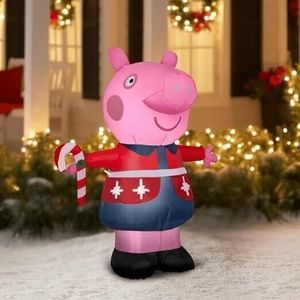 New in Box Gemmy Peppa Pig in Christmas Outfit 4.5 Ft Tall Inflatable -Lights up